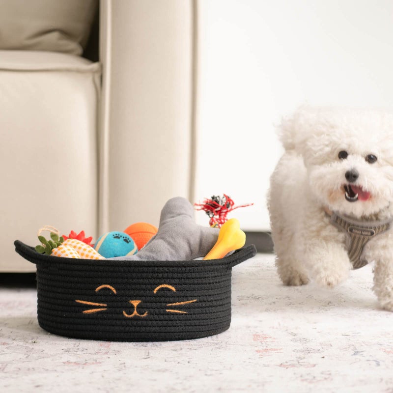 HiChen Small Storage Basket, Black Cute Pet Toy Storage for Cats, Dogs, Decorative Rope Bin for Organizing, Empty Gift Basket for Baby, Black, 9.8 x 4 inches - Image 4