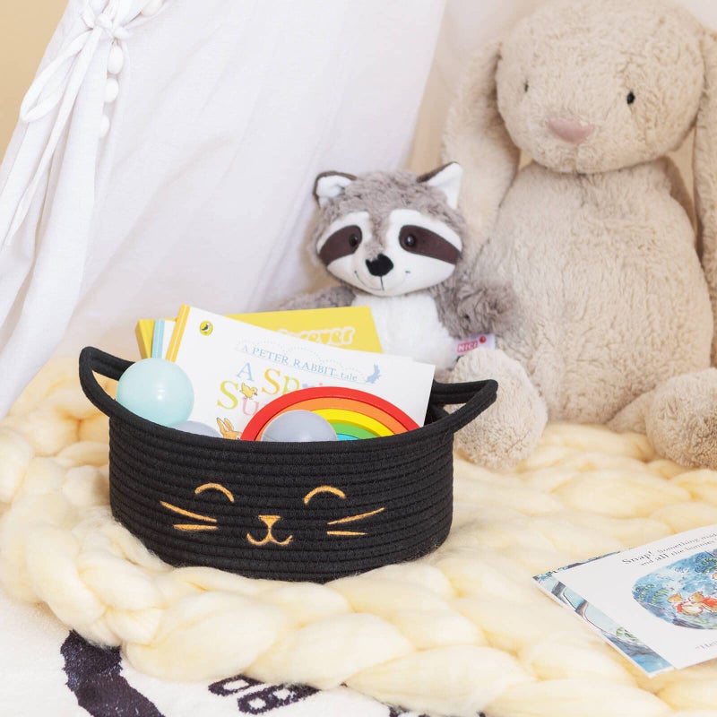 HiChen Small Storage Basket, Black Cute Pet Toy Storage for Cats, Dogs, Decorative Rope Bin for Organizing, Empty Gift Basket for Baby, Black, 9.8 x 4 inches - Image 2