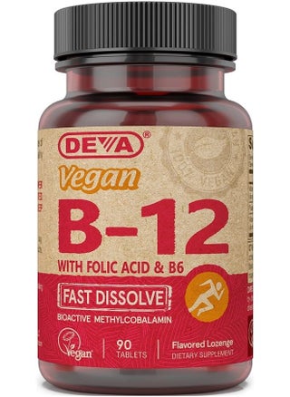 Deva Vegan Vitamin B12 Fast Dissolve Supplement - Once-Per-Day Complex with 1000 Mcg Methylcobalamin B12, Folic Acid, B6 - Lemon Flavor - 90 Dissolvable Tablets, 1-Pack - pzsku/Z8E1ED445F90D0A7F302CZ/45/_/1683624843/36fa735d-7428-45b1-a587-ce07b5f4a7df