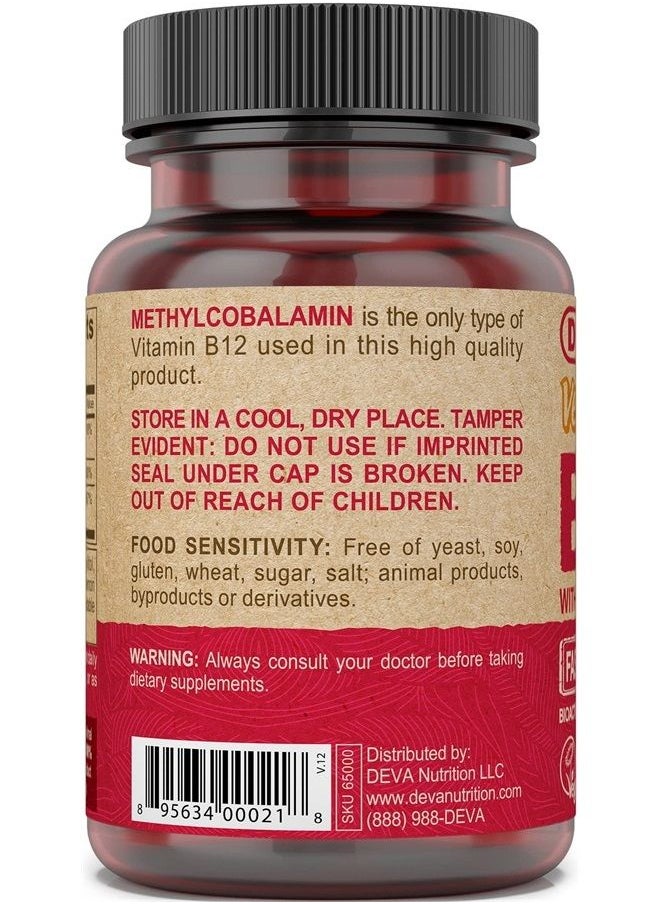 Deva Vegan Vitamin B12 Fast Dissolve Supplement - Once-Per-Day Complex with 1000 Mcg Methylcobalamin B12, Folic Acid, B6 - Lemon Flavor - 90 Dissolvable Tablets, 1-Pack