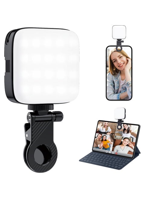 ETENTOUS Selfie Light with Clip, 80 LED Video Light, Dimmable 3000K-9900K Mobile Phone Light, Built-in Rechargeable Batteries CRI 95+, 3 Light Modes, Portable Camera Light with Cold Shoe Mount