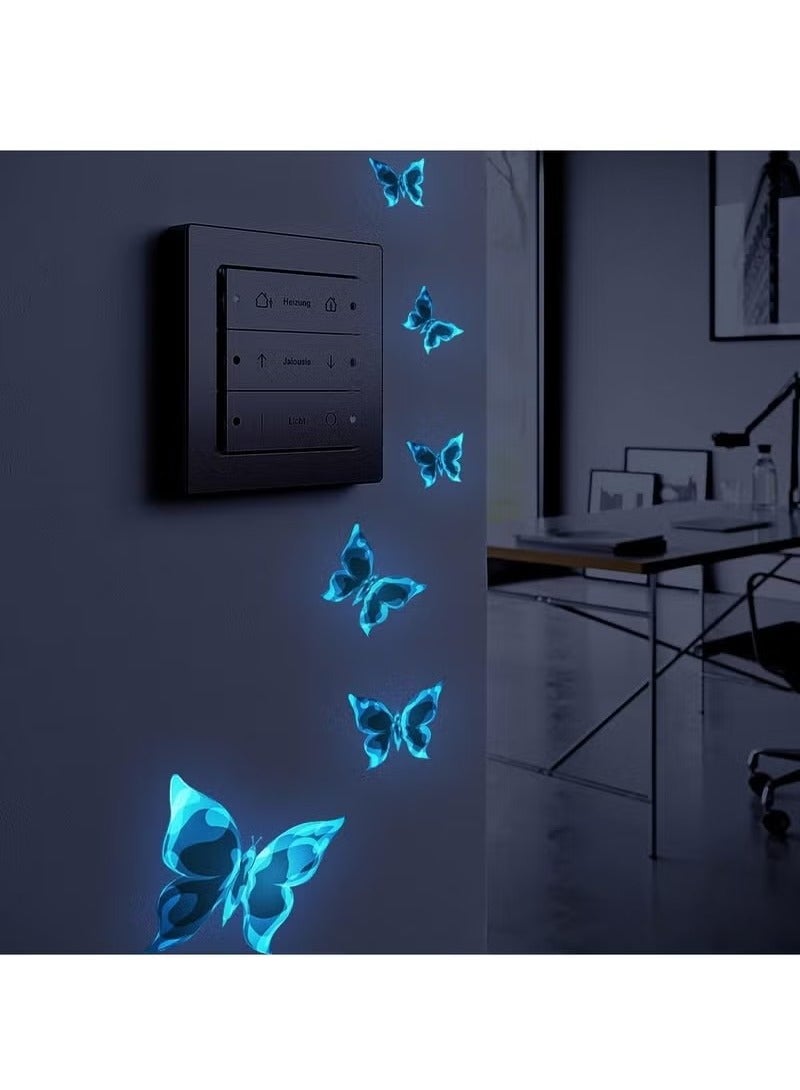 حزمة من 12 ملصقات الحائط مضيئة ملصقات الحائط الأزرق 3D فراشة ملصقات الحائط مضيئة للديكور المنزلي غرفة الأطفال غرفة نوم الديكور احتفالي حزب الديكور DIY - Image 1