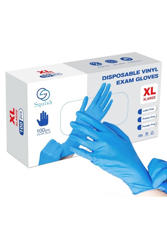 squish Disposable Gloves, 100Pcs Blue Vinyl Blend Exam Gloves Non Sterile, Powder Free, Latex Free - Cleaning Supplies, Kitchen and Food Safe(Pack of 100) (Blue X-Large) - Image 1