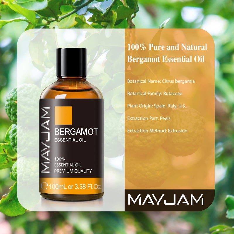 MAYJAM Bergamot Essential Oil, MAYJAM Premium Pure Essential Oils, 3.38FL.OZ Large Volume for Diffusers Soap Candle Making, Ideal for Home Office Car Yoga Use - Image 3