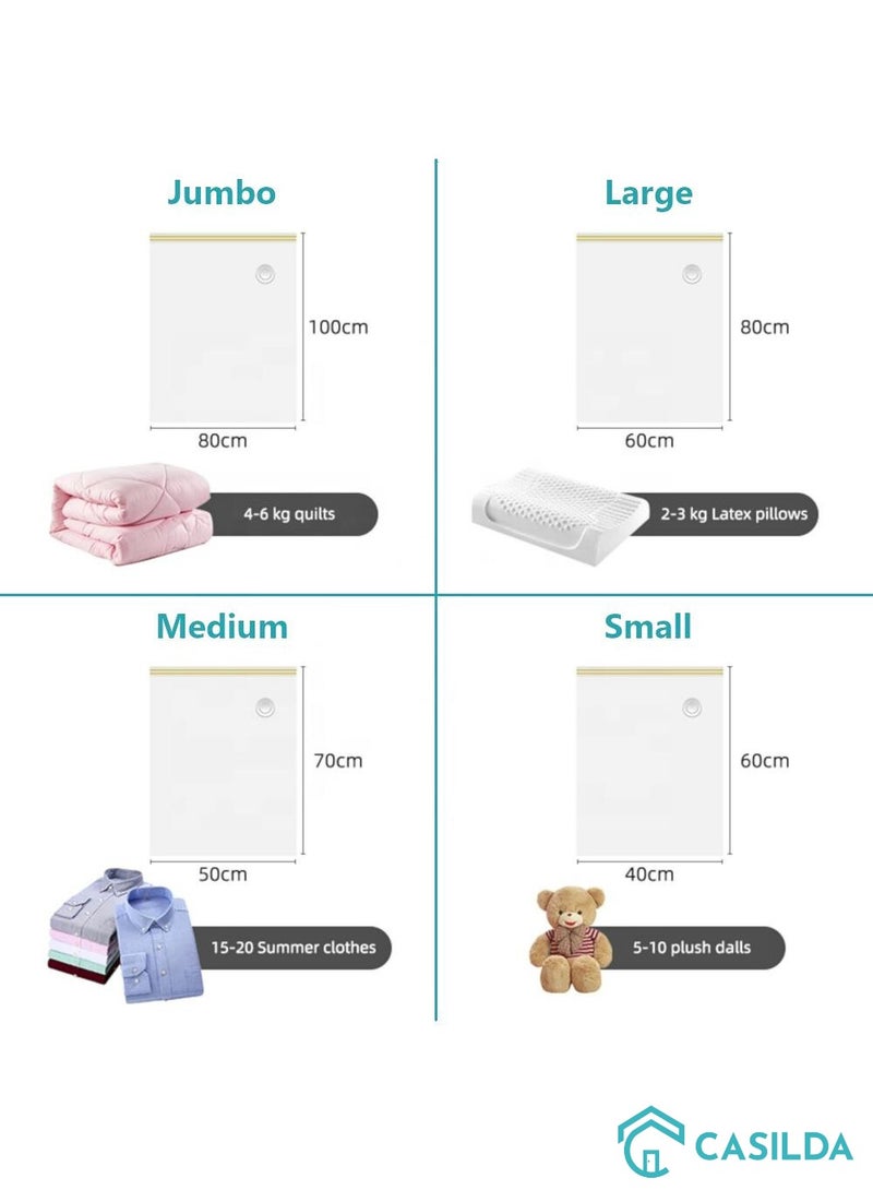 Casilda Space Saver Vacuum Storage Bags with Hand Pump, Vacuum bag Reusable for 80% more Space for Packing Clothes, Blankets, Pillows, Bedding and Travel 40x60 cm – Set of 6 (Small) - Image 4