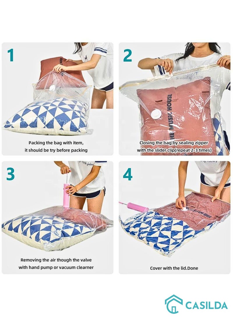 Casilda Space Saver Vacuum Storage Bags with Hand Pump, Vacuum bag Reusable for 80% more Space for Packing Clothes, Blankets, Pillows, Bedding and Travel 40x60 cm – Set of 6 (Small) - Image 2