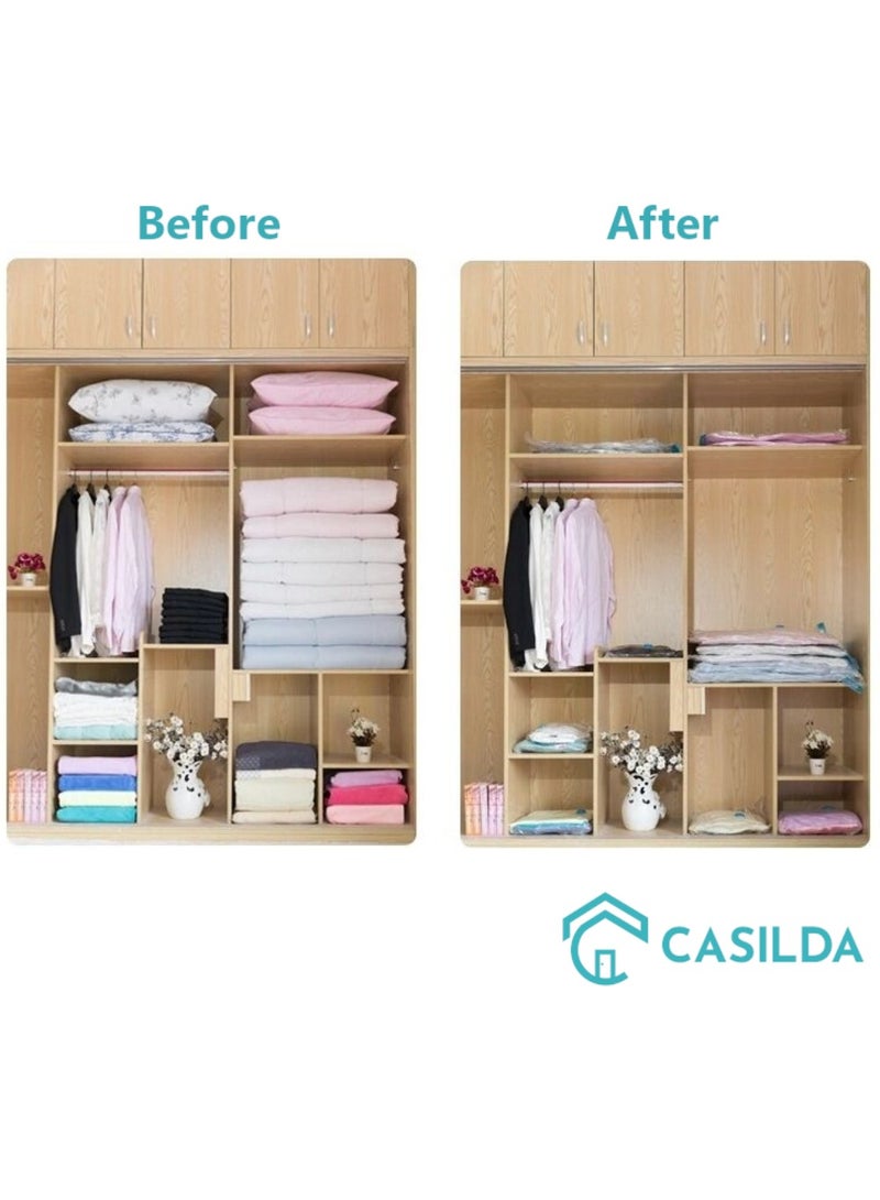 Casilda Space Saver Vacuum Storage Bags with Hand Pump, Vacuum bag Reusable for 80% more Space for Packing Clothes, Blankets, Pillows, Bedding and Travel 40x60 cm – Set of 6 (Small) - Image 3