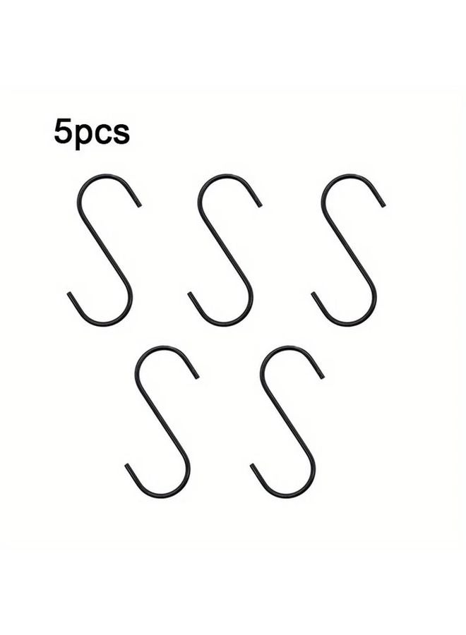 5 قطع خطافات سوداء على شكل S متينة مقاومة للصدأ لتعليق النباتات وتخزين المطبخ - Image 1