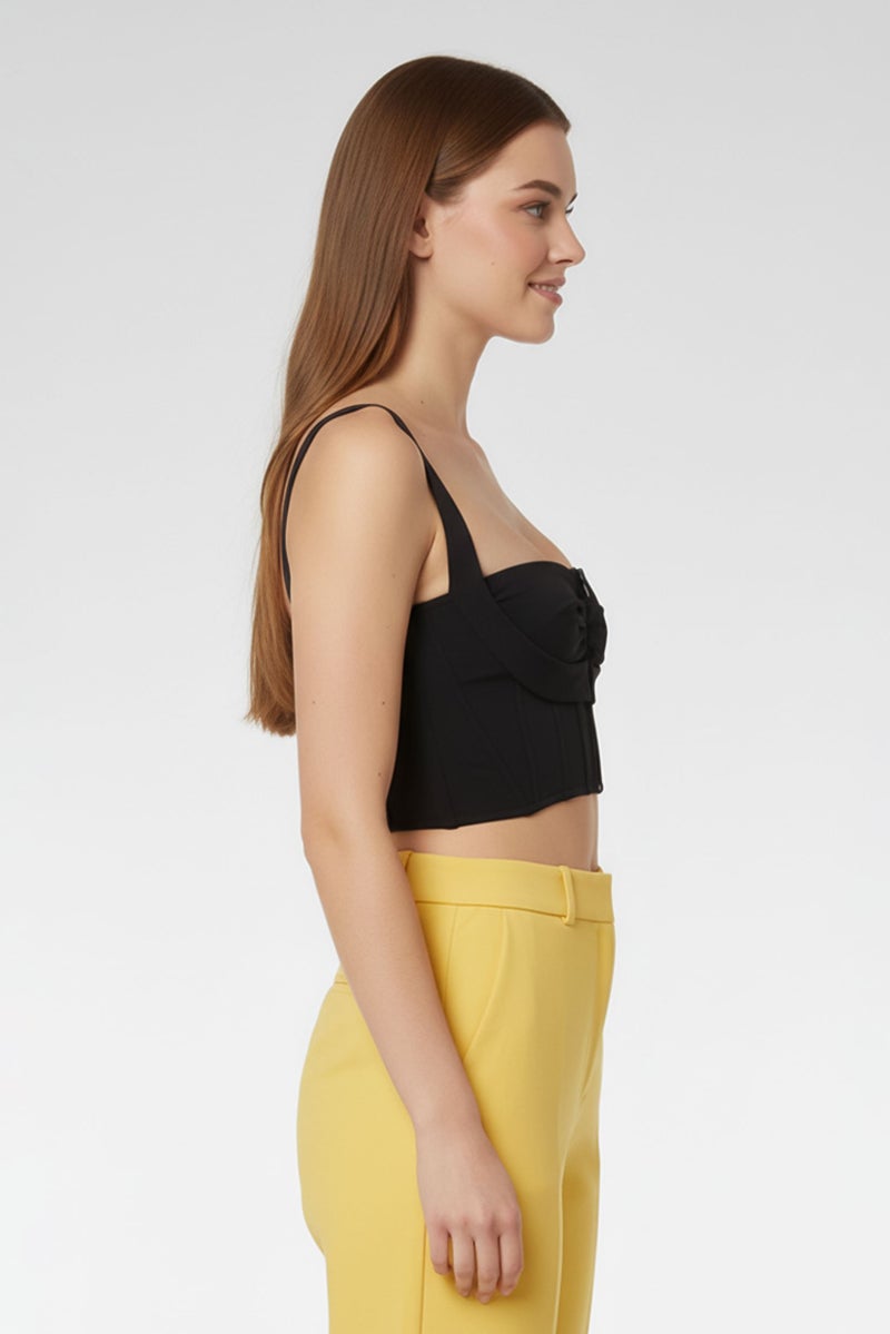 PINKO Women Square Neck Sleeveless Plain Crop Top, Black - Image 3