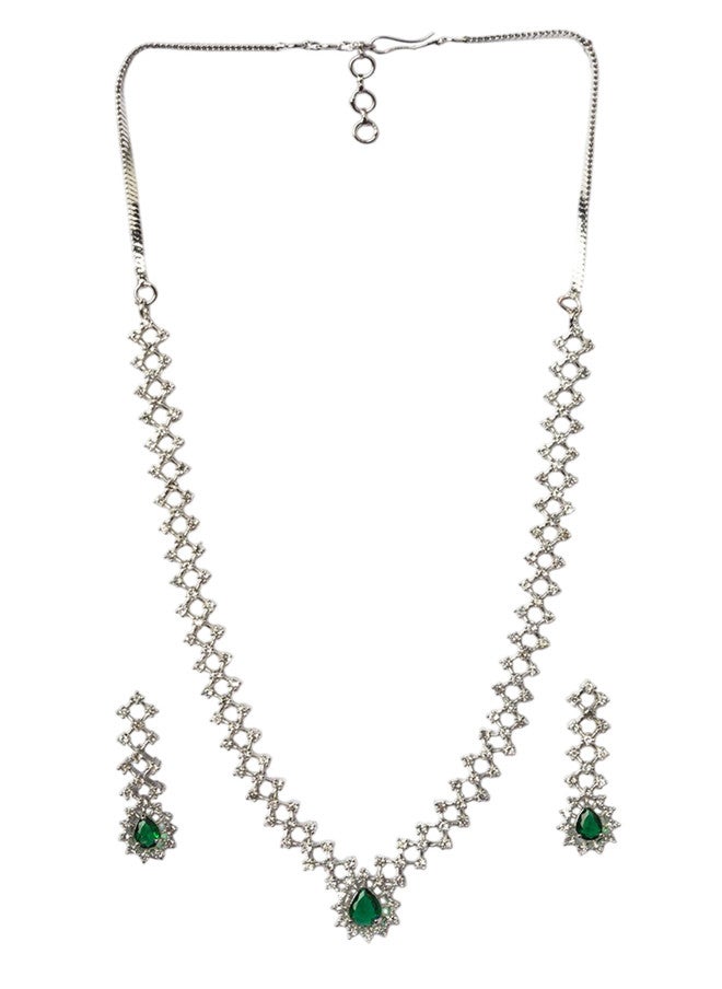 StileAdda Rhodium-Plated American Diamond Studded Jewellery Set with Necklace and Earrings - Image 2