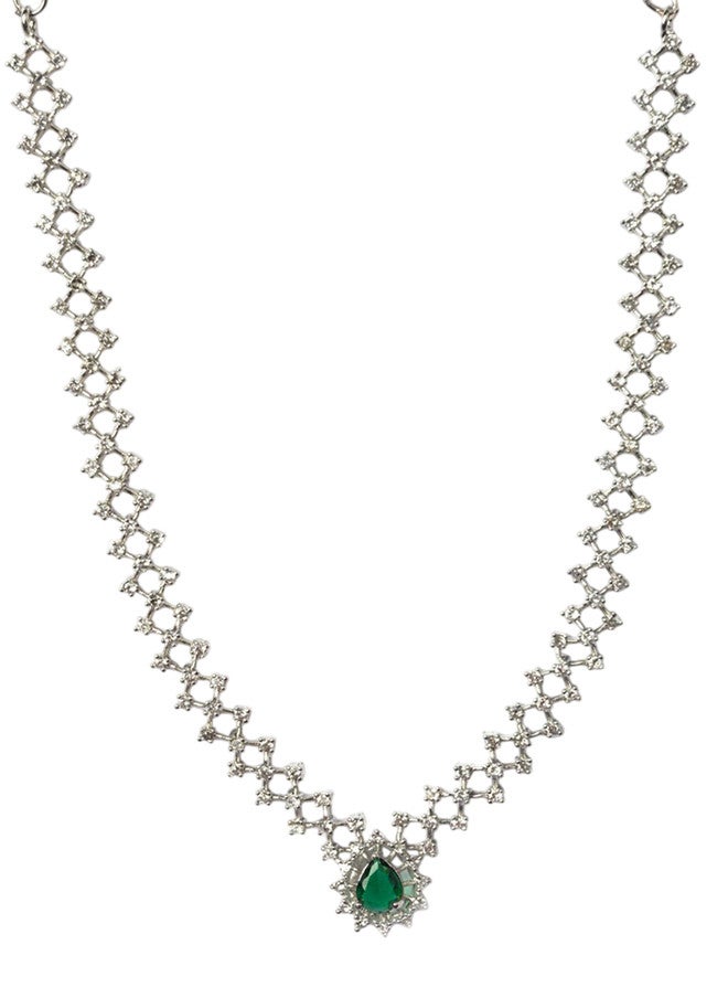StileAdda Rhodium-Plated American Diamond Studded Jewellery Set with Necklace and Earrings - Image 3