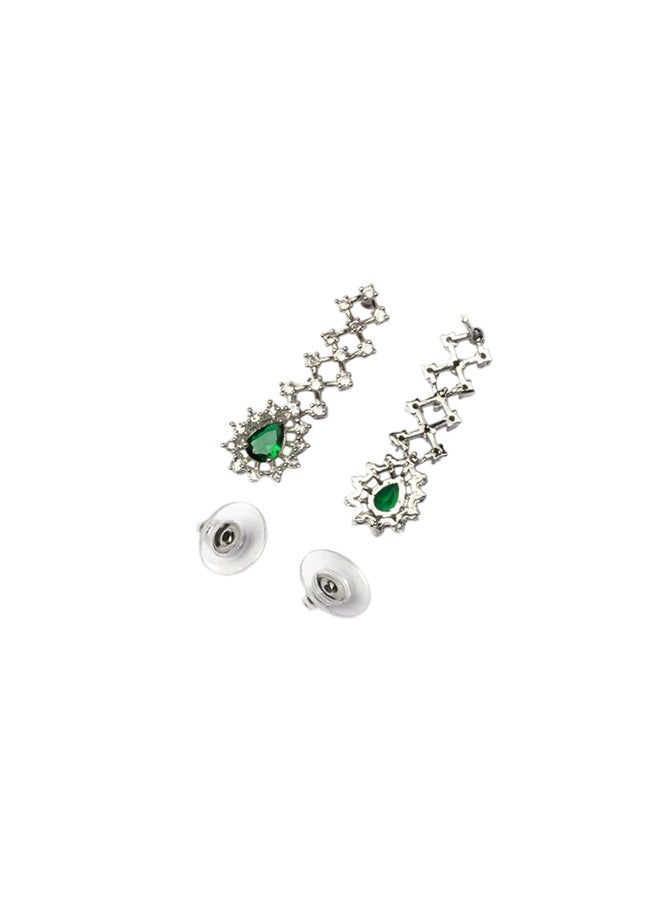 StileAdda Rhodium-Plated American Diamond Studded Jewellery Set with Necklace and Earrings - Image 5