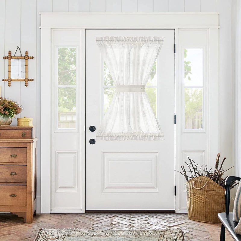 jinchan French Door Curtain with Open Weave SemiSheer Door Curtain 40 Inches Long Drape LightFiltering Privacy Window Decor 1 Tieback Included White Rod Pocket 1 Panel