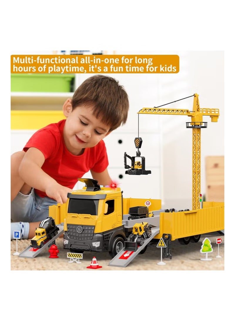 Soofam Construction Toys Truck Crane for Kids Truck Race, Track Kids Toy Eject Car Set ,Excavator Bulldozer, Dump Trucks, Cement Truck Vehicle,Suitable for Boys or Girls Aged 2 to 8. - Image 4