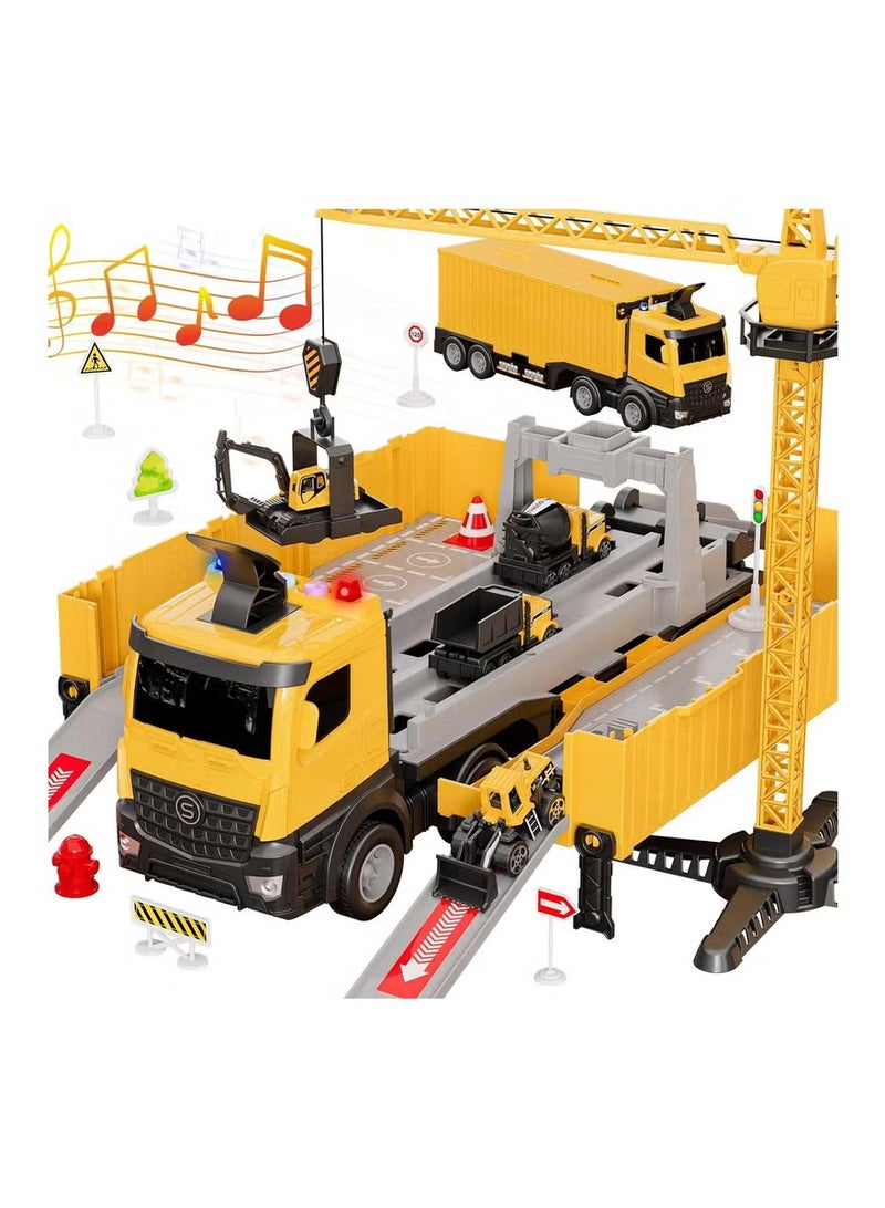 Soofam Construction Toys Truck Crane for Kids Truck Race, Track Kids Toy Eject Car Set ,Excavator Bulldozer, Dump Trucks, Cement Truck Vehicle,Suitable for Boys or Girls Aged 2 to 8. - Image 1