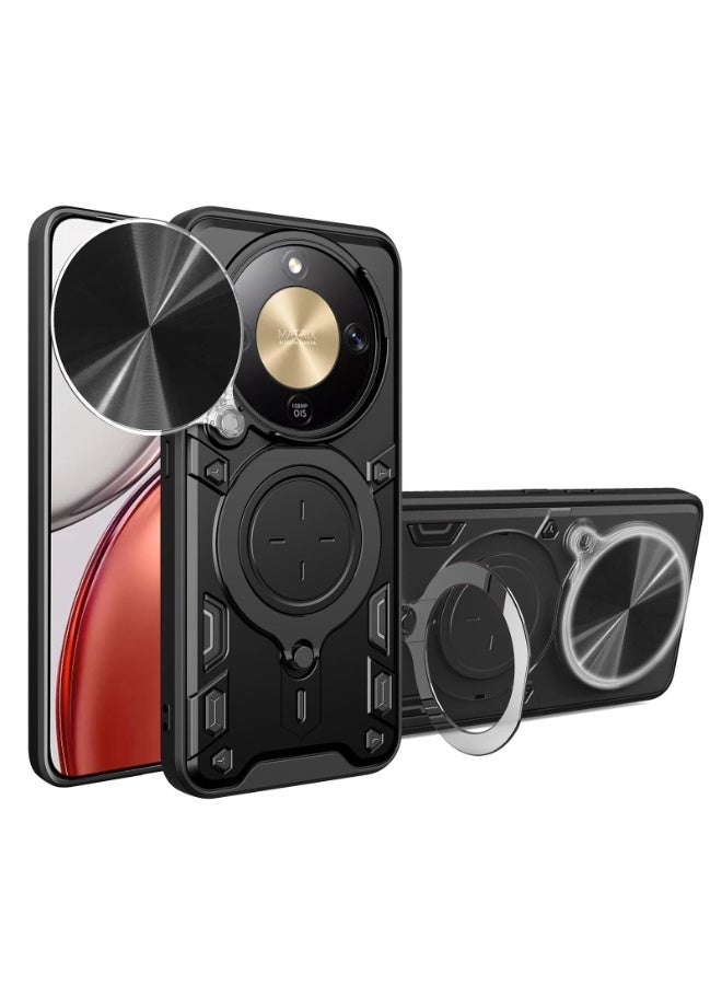 جراب حمايه مقاوم للصدمات وحمايه للكاميرا مزود بدبله معدنيه سي دي متوافق مع  Honor X9d  (اسود) - Image 1