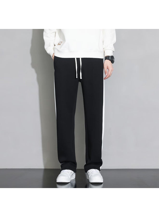 Foss Phil Men's Pants, Spring And Summer, Loose-fitting Striped Casual Trousers, Draping Wide-leg Straight Pants, Men's Clothing, 323 Black, Size L - Image 2