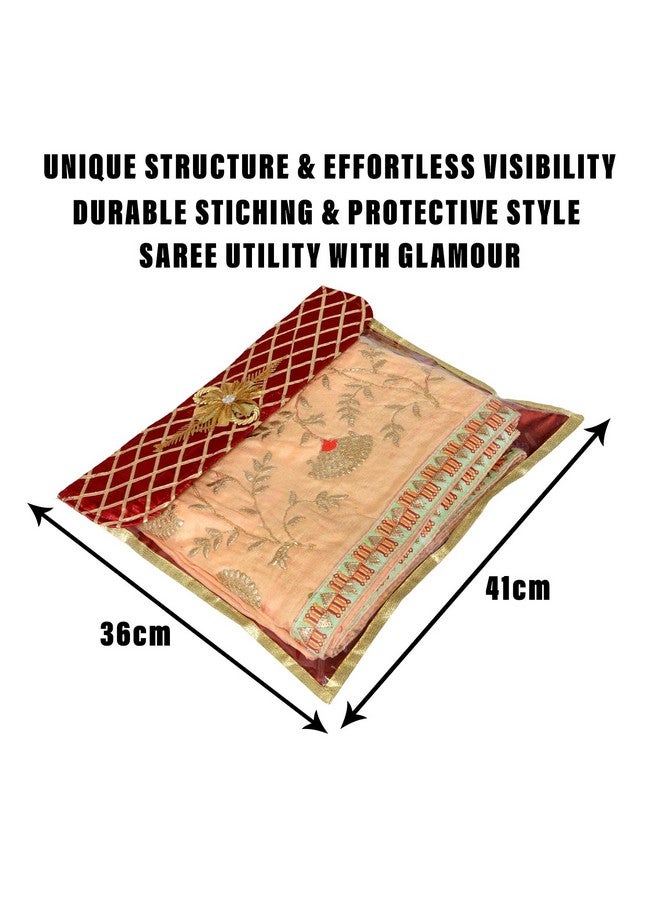 Kuber Industries Saree Cover | Clothes Storage Bag | Single Packing Saree with Velcro | Wardrobe Organizer | Cloth Stoarge Organizer | Check Jama Brooch-Design | Pack of 3 | Maroon - Image 3