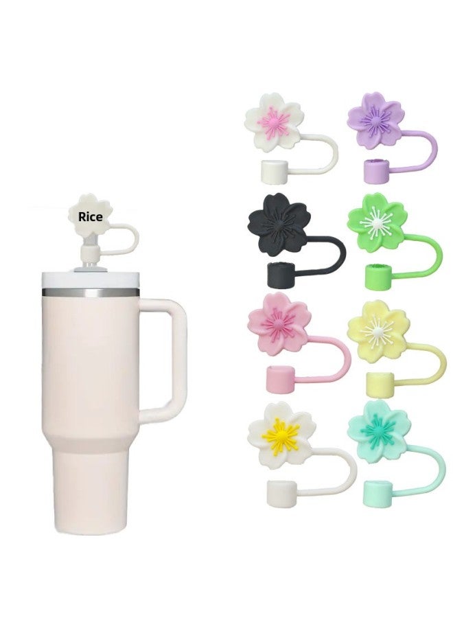 10mm Begonia Flower Straw Dust Cap Straw Sleeve Flower Stanley Stanley Straw Cap-Color:8 Colors Set - Image 1