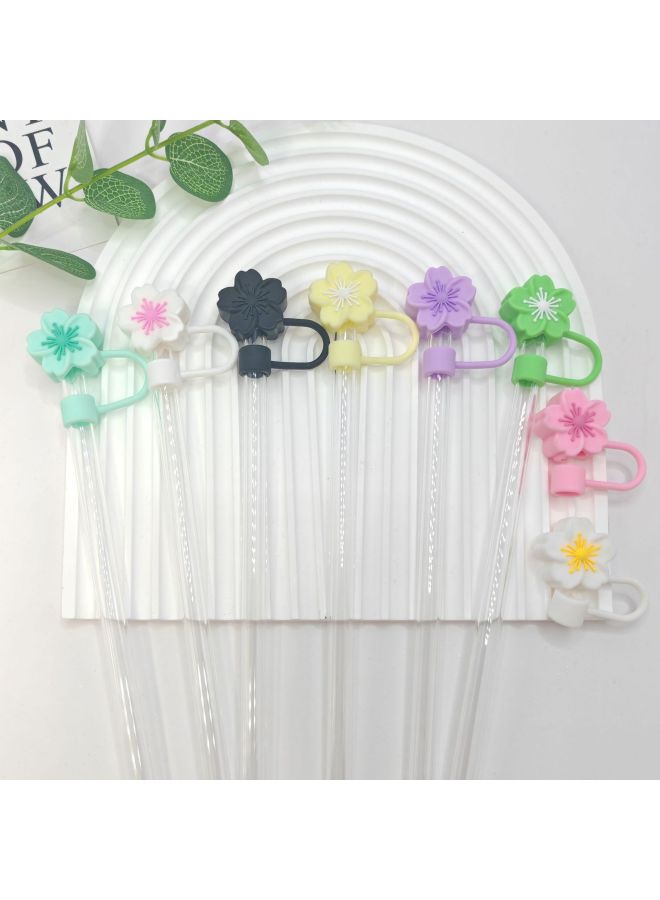 10mm Begonia Flower Straw Dust Cap Straw Sleeve Flower Stanley Stanley Straw Cap-Color:8 Colors Set - Image 2