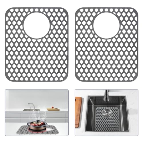 Snuggery 2PCS Silicone Sink Protector 12"x14" Rear Drain Hole, Heat Resistant Non-slip Dishwasher Suitable, Large Mat for Bottom of Farmhouse Kitchen Stainless Steel Sink - Image 1