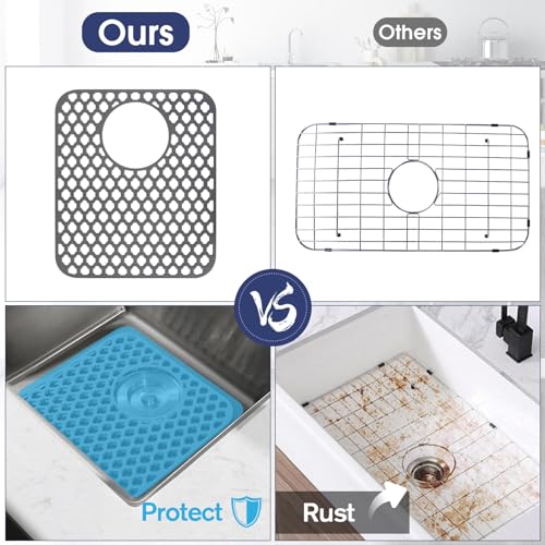Snuggery 2PCS Silicone Sink Protector 12"x14" Rear Drain Hole, Heat Resistant Non-slip Dishwasher Suitable, Large Mat for Bottom of Farmhouse Kitchen Stainless Steel Sink - Image 4