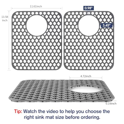 Snuggery 2PCS Silicone Sink Protector 12"x14" Rear Drain Hole, Heat Resistant Non-slip Dishwasher Suitable, Large Mat for Bottom of Farmhouse Kitchen Stainless Steel Sink - Image 2