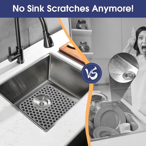 Snuggery 2PCS Silicone Sink Protector 12"x14" Rear Drain Hole, Heat Resistant Non-slip Dishwasher Suitable, Large Mat for Bottom of Farmhouse Kitchen Stainless Steel Sink - Image 3