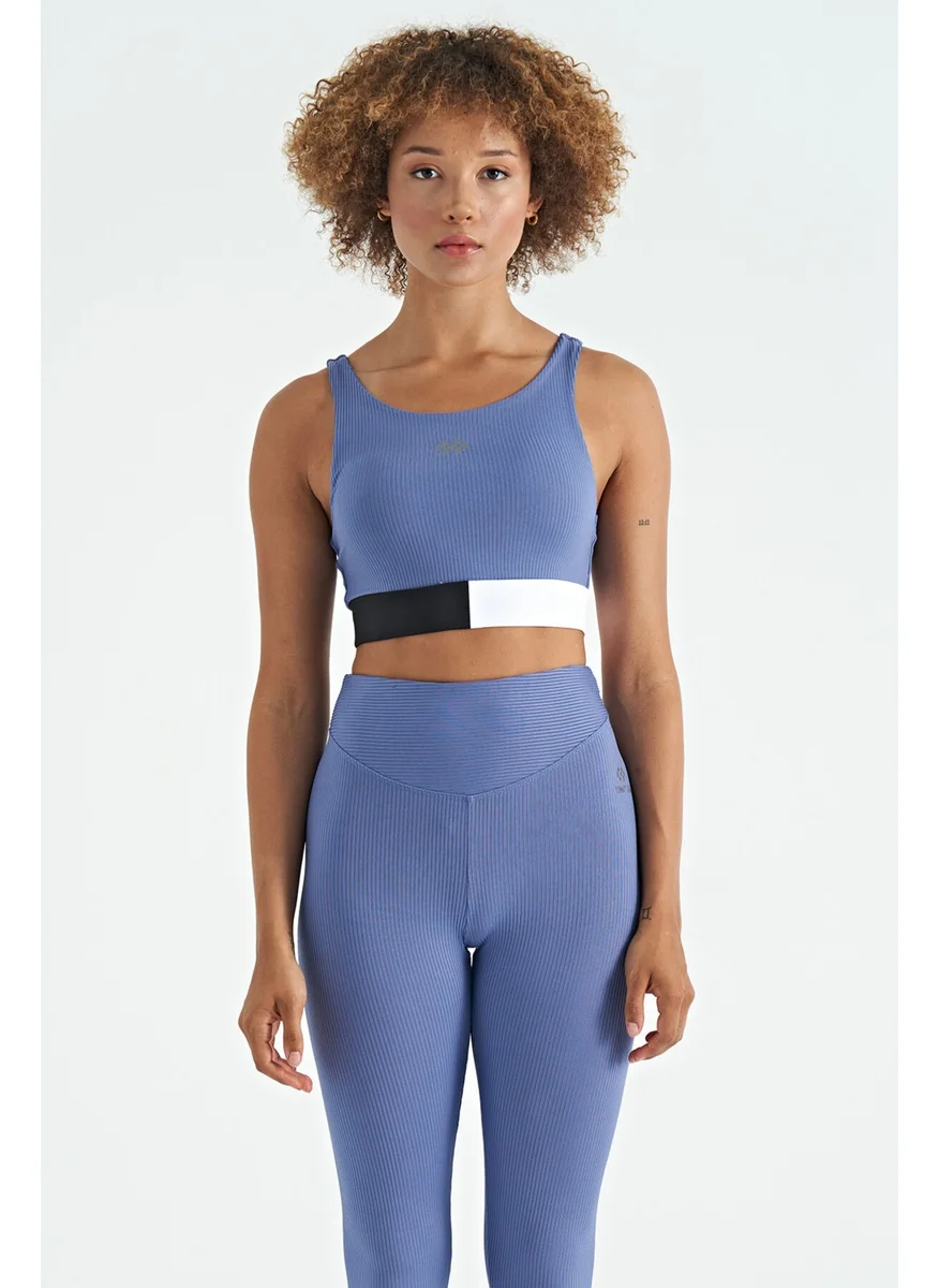 Tommy Life Purple Color Block Logo Printed Slim Fit Ribbed Women's Bustier - 97275