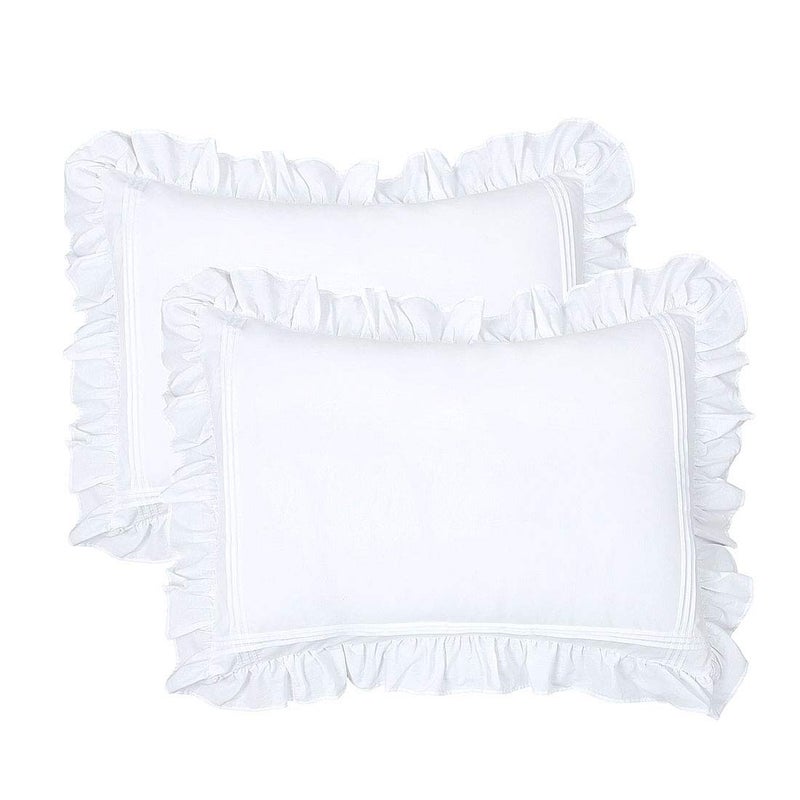 YINFUNG Ruffled Pillow Shams White Standard Set of 2 Lace Pillowcases Shabby Chic Bright Farmhouse Ruffle Victorian Country French Decorative Pretty Princess Frilly Pillow Cover Cotton Cute 20x26 