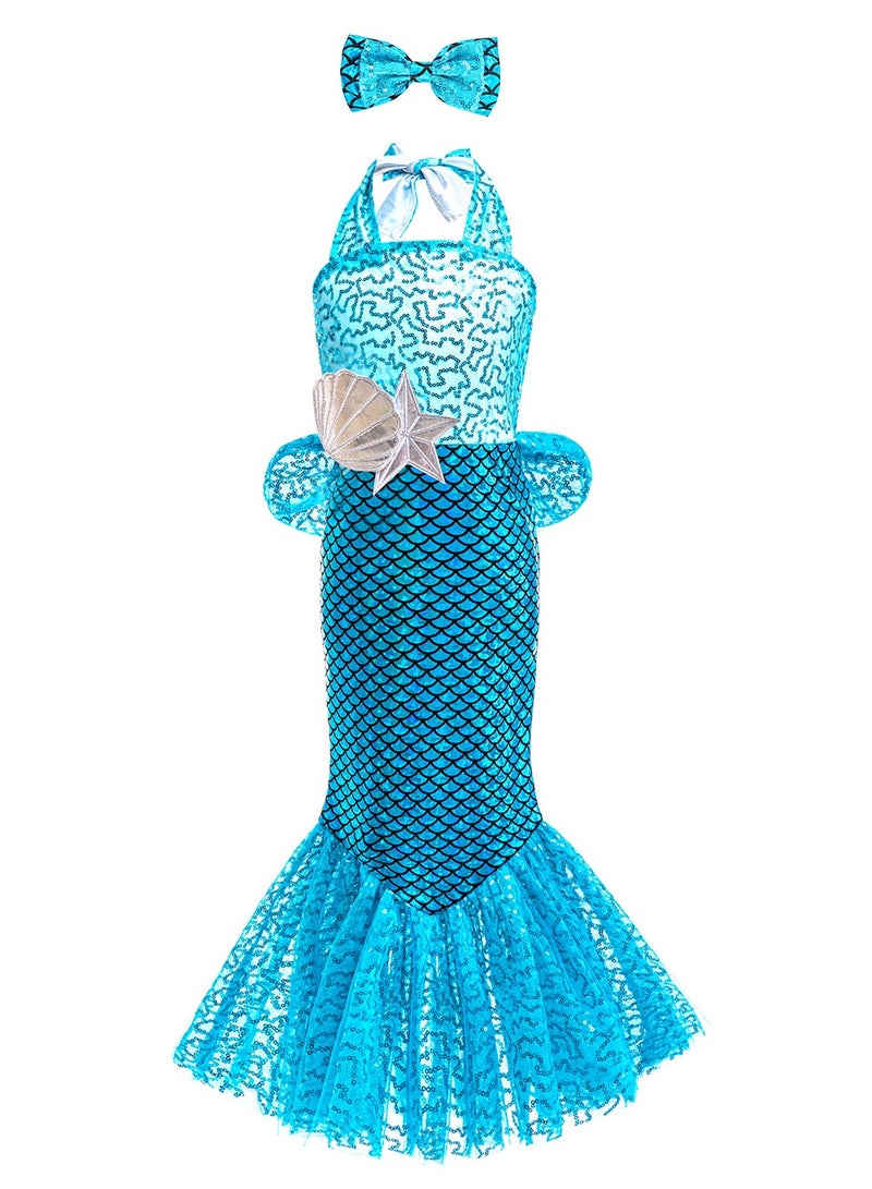 TAPIT Mermaid Costumes for Kids Toddler Girls Mermaid tail Set Pretend Dress Up Role Play Set for Children Cosplay Age 3-10 Birthday Party Halloween Christmas Costume Outfit Mermaid Dress - Image 4