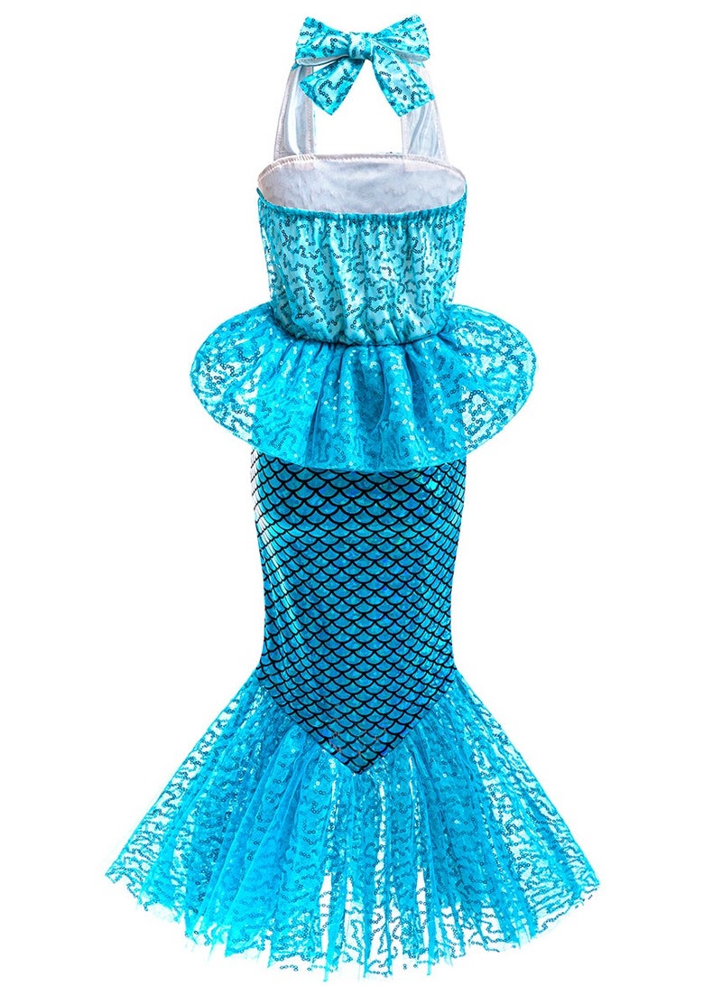 TAPIT Mermaid Costumes for Kids Toddler Girls Mermaid tail Set Pretend Dress Up Role Play Set for Children Cosplay Age 3-10 Birthday Party Halloween Christmas Costume Outfit Mermaid Dress - Image 3