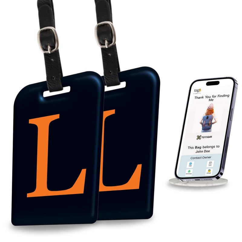 tag8 [Pack 2] Smart Luggage Tag ID with Name Initial B| Bag Tag with Global Loss Recovery Service | Airline Compliant | SITA World Tracer Code Enabled | Smart Alternative to Name Tags | Gift idea (L) - Image 1