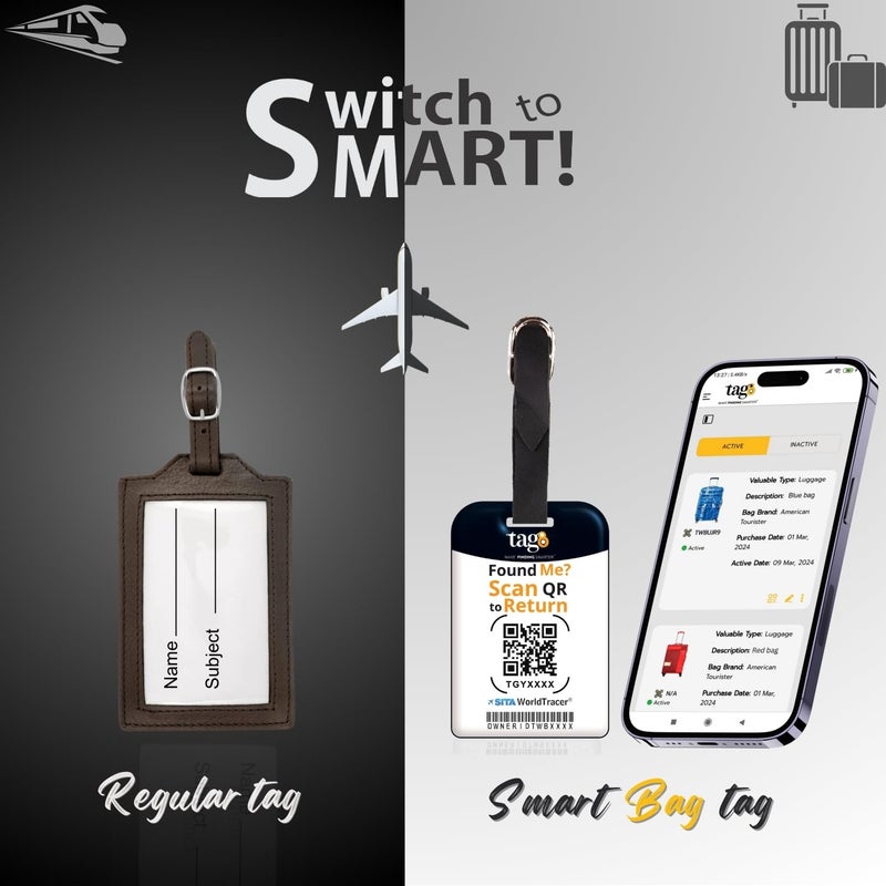tag8 [Pack 2] Smart Luggage Tag ID with Name Initial B| Bag Tag with Global Loss Recovery Service | Airline Compliant | SITA World Tracer Code Enabled | Smart Alternative to Name Tags | Gift idea (L) - Image 2