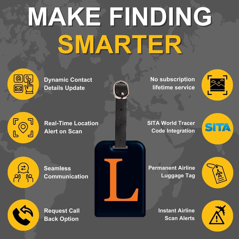 tag8 [Pack 2] Smart Luggage Tag ID with Name Initial B| Bag Tag with Global Loss Recovery Service | Airline Compliant | SITA World Tracer Code Enabled | Smart Alternative to Name Tags | Gift idea (L) - Image 4