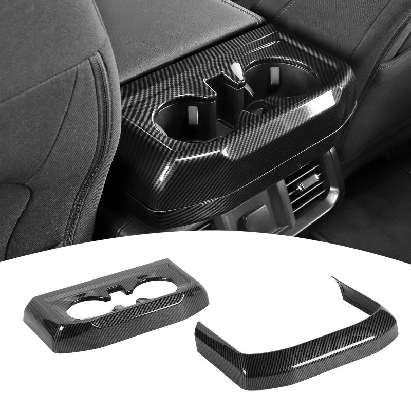 PDKLIN for F150 Center Console Rear Cup Holder Trim Cover Carbon Fiber for Ford F150 2021 up Carbon Fiber Interior Accessories 2pcs