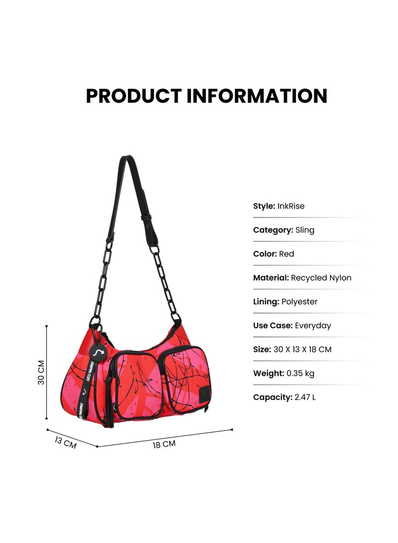 Jumping Cliff Women's Ink Rise Sling Bag - Stylish Recycled Nylon Crossbody Purse with Chain Strap, Lightweight & Water-Resistant, Portable Multi-Pocket Shoulder Bag (30 x 13 x 18 cm, 2.47L) - Image 4