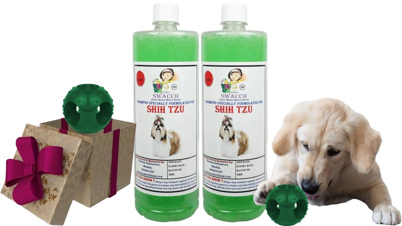swacch Pet Shampoo | Puppy Safe Shampoo | PH Balanced | Ditch to Itch for Shih Tzu Dog Shampoo 2 Litre (Neem Alovera) + Goofy Ball Chew Toy Combo Pack - Image 1