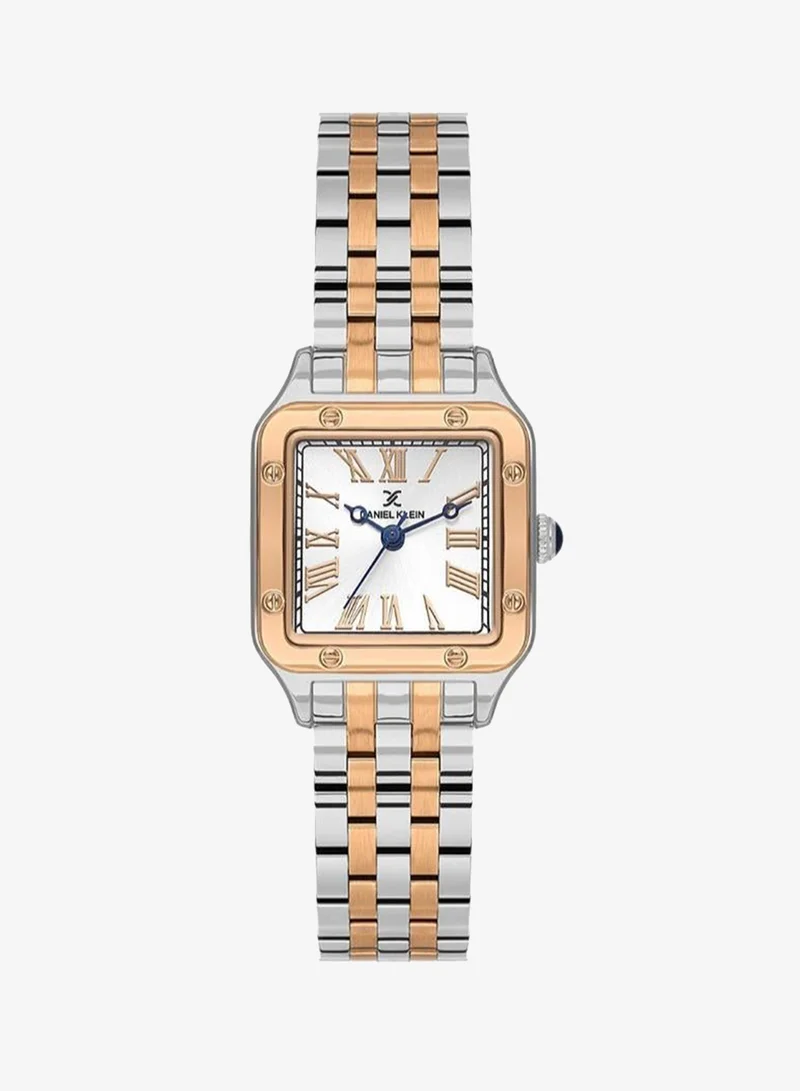 DANIEL KLEIN Women's Stainless Steel Silver and Rose Gold Alloy Case Analog Silver Square Sunray Dial Japanese Quartz Premium 30 Meters Water Resistant