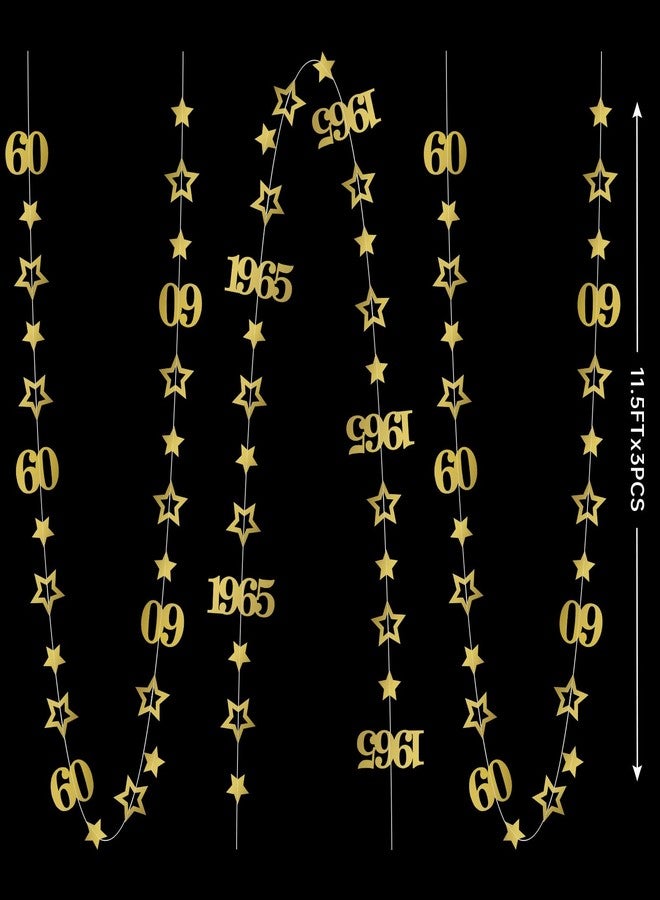 Eucutur Gold 60th Birthday Decorations for Men Women, Twinkle Garland Number 60 Happy 60th Birthday Hanging Streamer Bunting Banner Party Supplies, Vintage 1965 Cheers 60 Years Old Bday Decor - Image 3