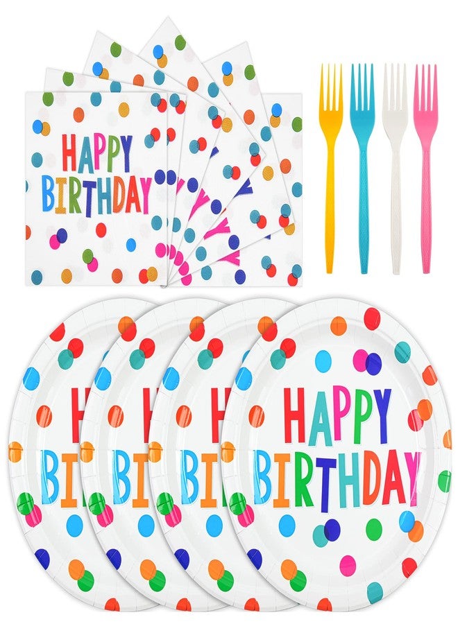 HFBOBP 72PCS Happy Birthday Paper Plates and Napkins Decorations, 7inch Colorful Dots Cake Dessert Plates with Forks Disposable Dinnerware Tableware Set for Birthday Party Supplies (Colorful Dot) - Image 1