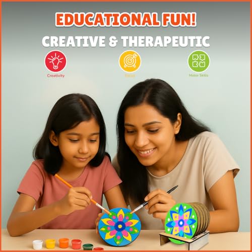 shumee Craft DIY Coaster Painting Art Kit | Mandala Madhubani Gond Pichwai Designs | 6 Double Sided Wooden Coasters 12 Paints 2 Brushes | Art Craft Kit for Kids (6-12 Adults) |Perfect Indian Art Kit - Image 2