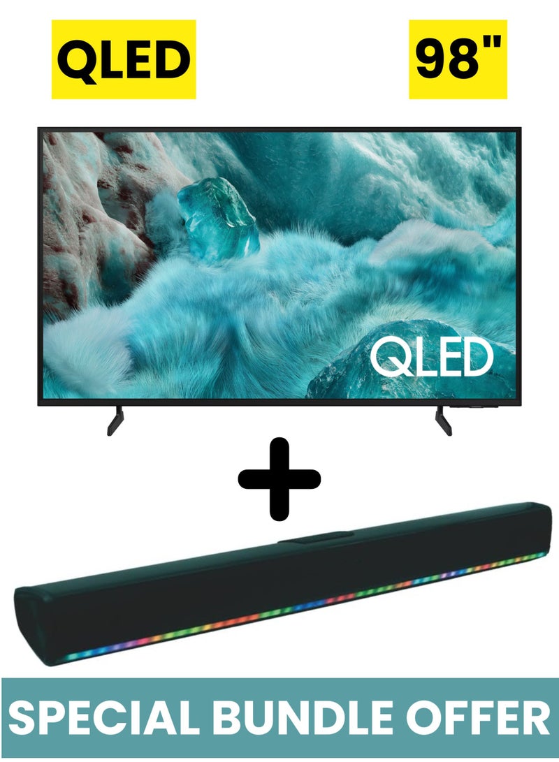 Samsung 98 Inch QLED Q7F 4K Samsung Vision AI Smart TV (2025) +  2.0 Channel Portable Soundbar With Built In Battery & LED Lights | Tizen Smart TV QLED TV With Q4 AI Processor, 100% Color Volume, HDR10+, 4K AI Upscale, OTS Lite, Q-Symphony - Image 1