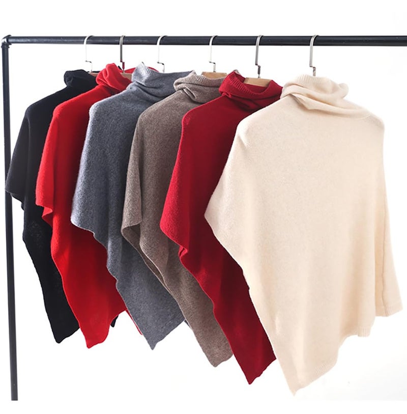 Tellrain Women's Pashmina Shawl Wraps Turtleneck Poncho Capes Knit Sweater Blanket Winter Warm Shawl Wrap Scarf Cape Ponchos - Image 4