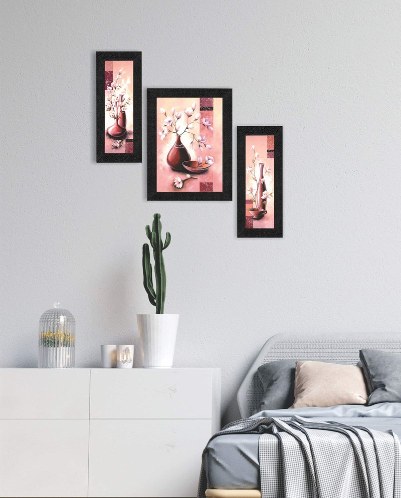 SAF paintings Diwali Gift UV Textured Flower Print Framed Painting Set of 3 for Home Decoration – Size 35 x 2 x 50 cm PhotoSA7721 - Image 2