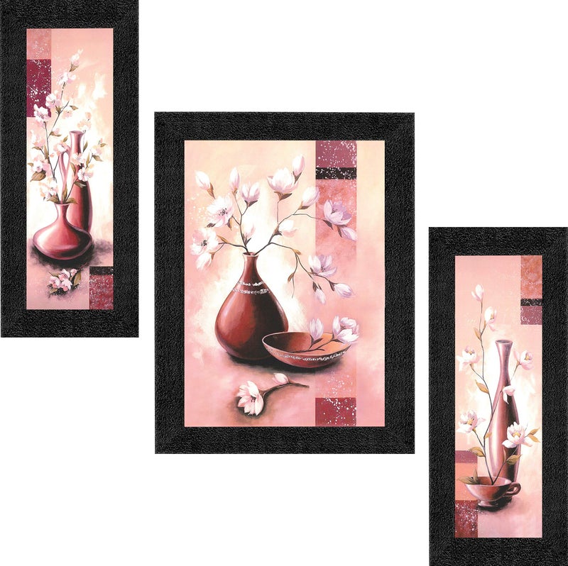 SAF paintings Diwali Gift UV Textured Flower Print Framed Painting Set of 3 for Home Decoration – Size 35 x 2 x 50 cm PhotoSA7721 - Image 4