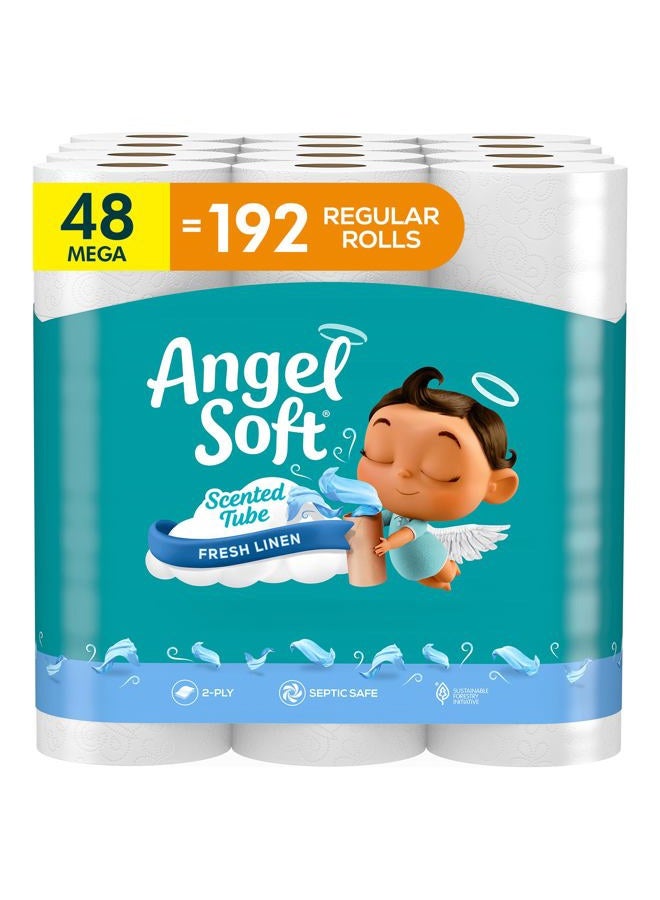 Angel Soft ورق تواليت برائحة الكتان المنعشة، 48 لفة ميغا = 192 لفة عادية، ورق حمام مزدوج الطبقة - Image 1