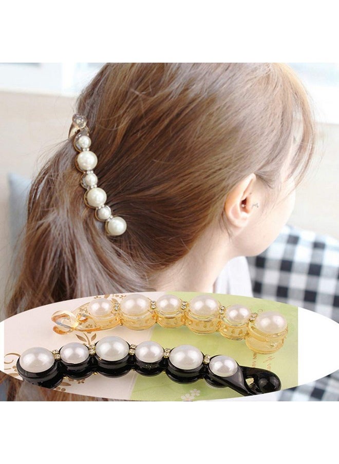 Ruihfas - Fashion 2 Pcs Artificial Pearls Rhinestone Banana Clips Ponytail Holders Hair Clips - Image 1
