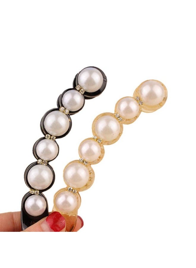 Ruihfas - Fashion 2 Pcs Artificial Pearls Rhinestone Banana Clips Ponytail Holders Hair Clips - Image 1