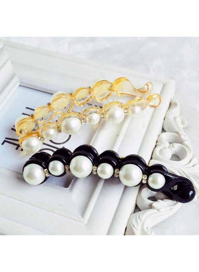 Ruihfas - Fashion 2 Pcs Artificial Pearls Rhinestone Banana Clips Ponytail Holders Hair Clips - Image 1